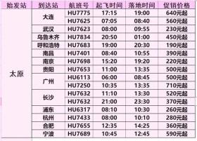 2月特价机票！！太原出发低至100元！来返价格一览！