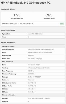 惠普新款 HP EliteBook 840 G9 曝光：搭载 i7-1280P 